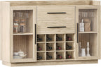 BELLEZE 55" Wine Cabinet, Sideboard Buffet with Wine Rack and Glass Holder, Home Coffee Bar Freestanding Liquor Cabinet with Display Glass Doors for Living Room, Dining Room - Marcel (White Lotus)