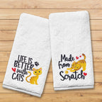 FUTBU Cat Hand Towels for Bathroom - Set of 2, Embroidered Cat Lover Gifts, Soft Cotton 14x30 Inches