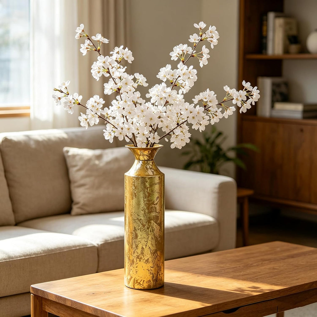 Hosley 16" High Gold Metal Decorative Tall Floor Vase - Metallic Centerpiece Vases for Floral Arrangements Home Decoration - Flower Bucket Vases for Gift, Spa, Reiki Meditation Settings O5 - Set of 1