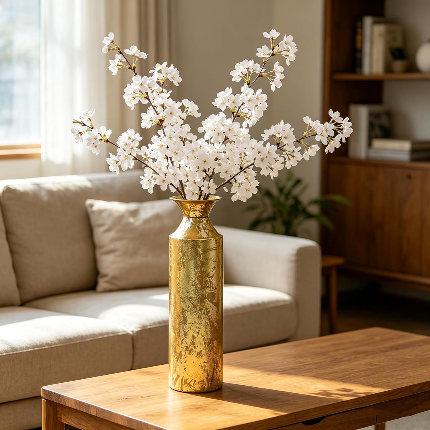 Hosley 16" High Gold Metal Decorative Tall Floor Vase - Metallic Centerpiece Vases for Floral Arrangements Home Decoration - Flower Bucket Vases for Gift, Spa, Reiki Meditation Settings O5 - Set of 1