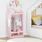 UTEX Kids Dress up Storage with Crown-Shaped Top and Mirror | Open Hanging Armoire Closet, Kids Wardrobe Closet, Water-based Paint