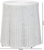Bali & pari Palm Scallop Rattan Console Table – Handwoven Wicker Round Accent Table for Living Room, Sunroom or Foyer Place, Coastal Boho Style in White