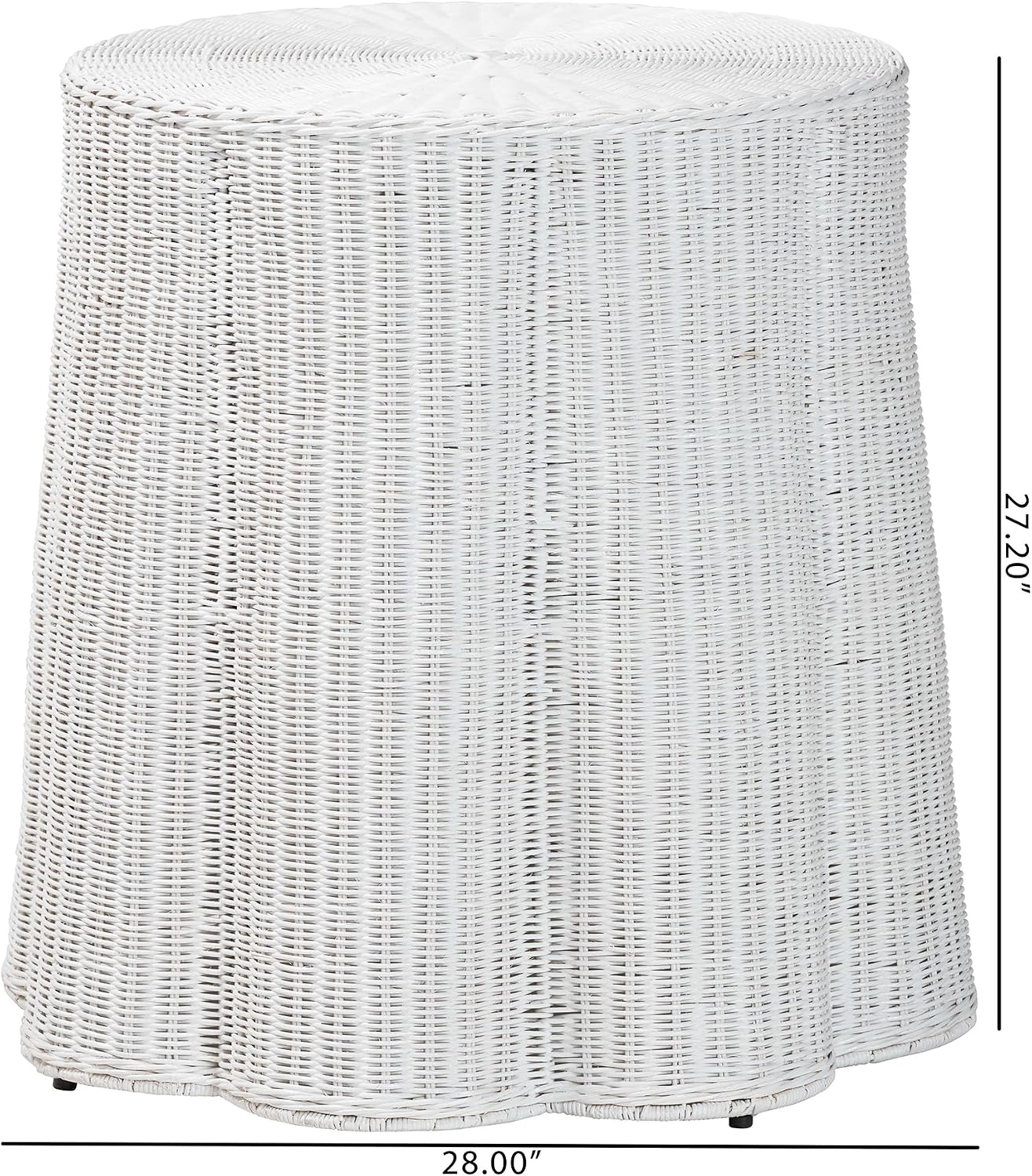 Bali & pari Palm Scallop Rattan Console Table – Handwoven Wicker Round Accent Table for Living Room, Sunroom or Foyer Place, Coastal Boho Style in White