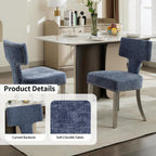 Shenyon Mid Century Modern Dining Chairs Set of 6, Chenille Fabric Upholstered Dining Room Chairs Curved Backrest with Nailhead Trim, Kitchen Chairs with Silver Stainless Steel Legs, Blue