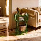 Modern Acrylic Round Side Table, End Table for Living Room, Clear Nightstand for Bedroom, Lobby and Office, Easy Assembly (Green, Nomal)