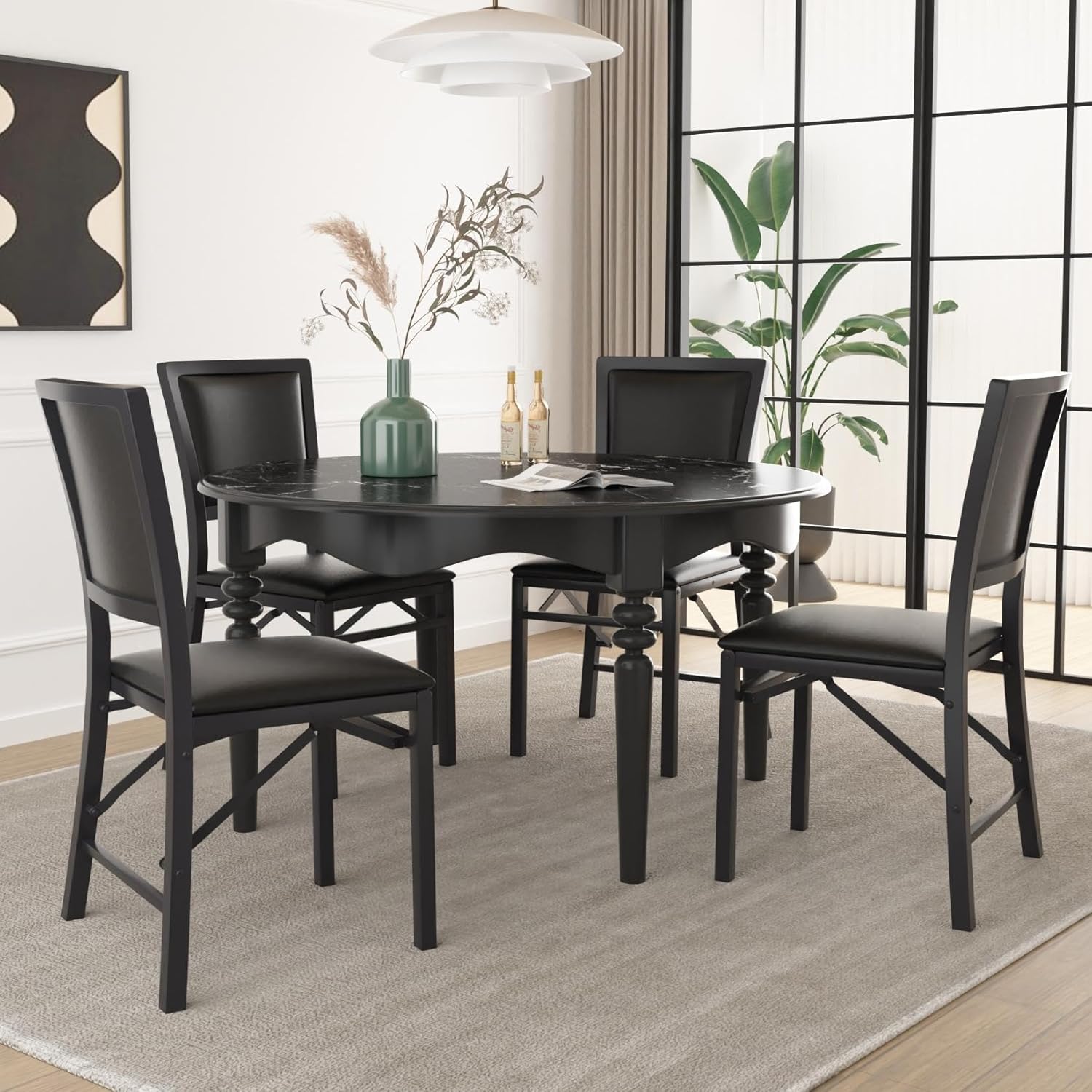 VECELO Folding Chairs Set of 4 with Cushion, Foldable Padded Seats with Heavy Duty Metal Frame for Kitchen/Dining/Living Room, No Assembly & Space Saving Design, Black