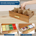 Acacia Wooden Tea Box Organizer with Drawer,Tea Chest for Tea Bags Storage,Tea and Coffee Organizer, Wood Tea Tray and Containers for Countertop Display,Acacia Wood