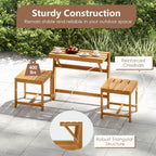 Tangkula 3-in-1 Convertible Bench Bar Table, Space-Saving Patio Convert A Bench with Balcony Plant Rack Design, Outdoor Folding Table and Chairs Set for Garden Porch & Backyard