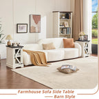 Joaxswe Farmhouse End Table Set 2, Narrow 18'' Night Stand with Glass Barn Door, 24" Square Side Table with Charger Station, Living Room Furniture Sets, Wood Nightstand Bedside Tables for Bedroom