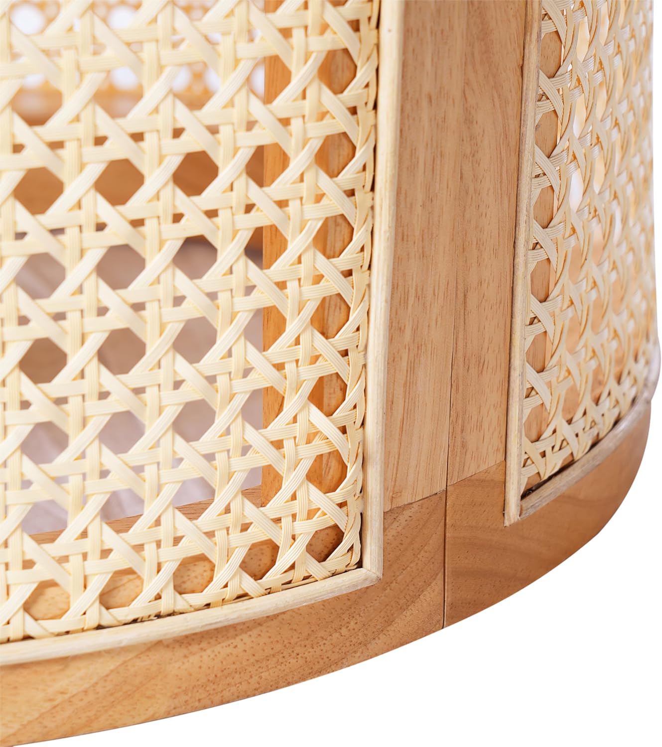 Merax 15.7" Round End Table Artistic Rattan Hollow Woven Accent Side Table, Rubber Wood Nightstand, Chic Home Decor for Living Room Bedroom, Easy Assembly, Natural Color