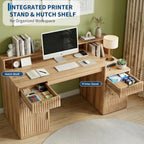IDEALHOUSE Rectangular Computer Desk with Hutch & Printer Stand, Ripple Door Storage Home Office Desk, Space-Saving Study Writing Desk for Bedroom, Sturdy Board Student Desk with Easy Assembly