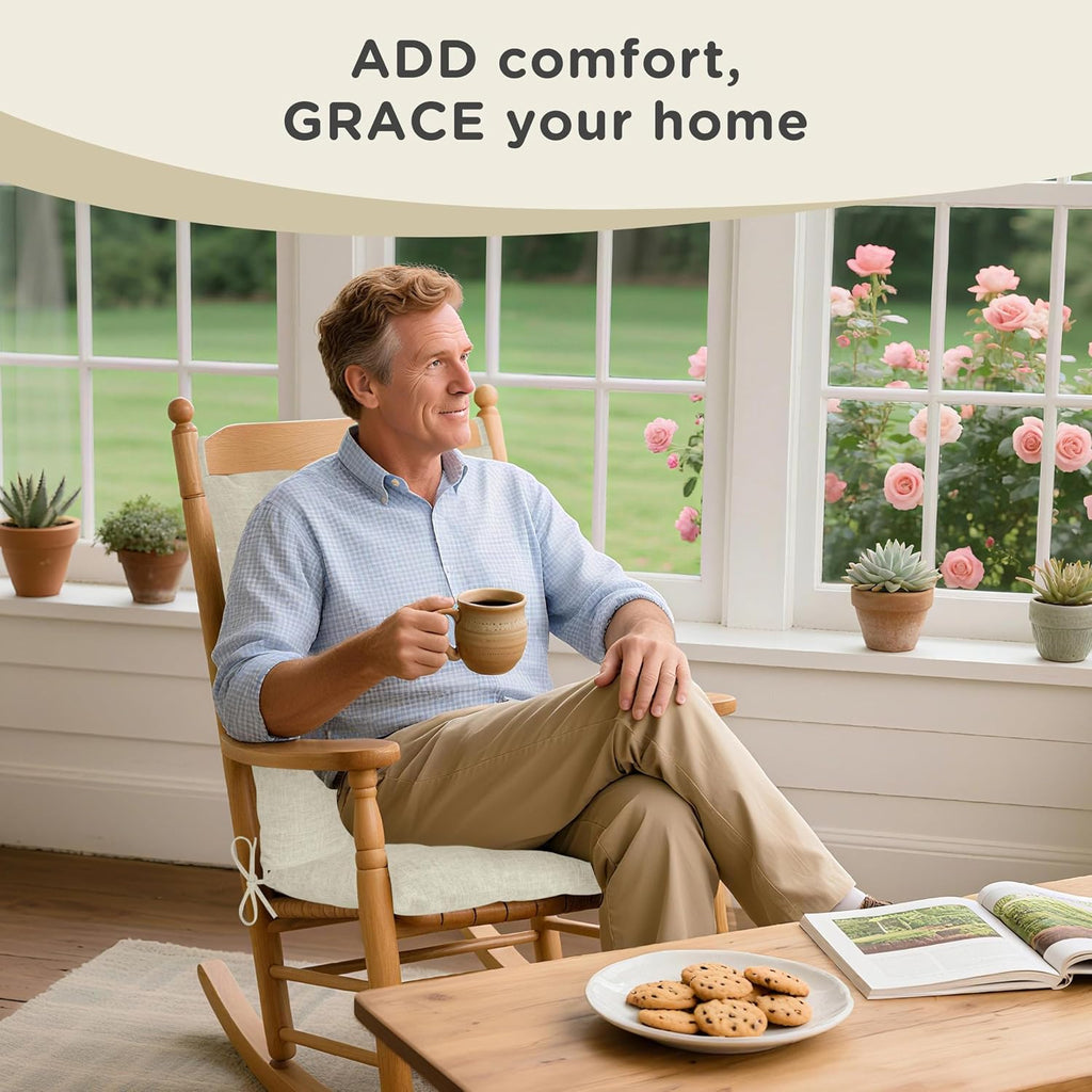 AddGrace Rocking Chair Cushions Indoor Tufted Cushions for Rocking Chairs with Ties Comfortable Textured Fabric Set of Seat & Back Cushion 21x17/17x17 Ivory