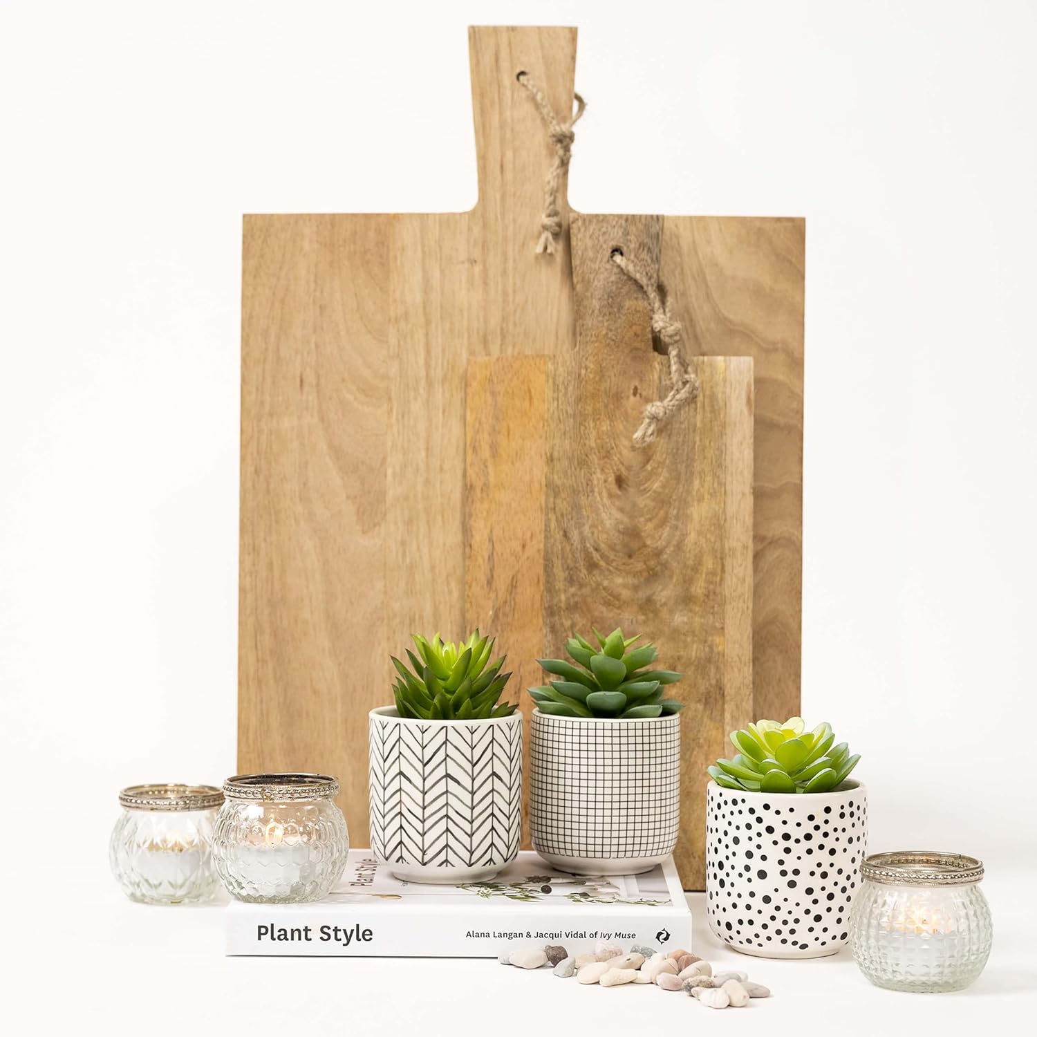 Kurrajong Farmhouse Artificial Succulents in pots | Set of 3 Black and White pots with Faux Succulents | Faux Plants Indoor | Fake Plants for Desk Decor | 4.75" high