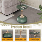 Green Round Side Table for Small Spaces, Small End Table with Metal Pedestal, Minimalist Corner Accent Table for Sofa, Bedroom, Living Room, Easy Assembly