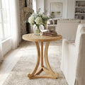 Christopher Knight Home Isele Wood Accent Table with Round Slatted Top Design, Small Side Table with Unique Curved Base, Modern End Table for Living Room/Bedroom/Small Spaces, Natural