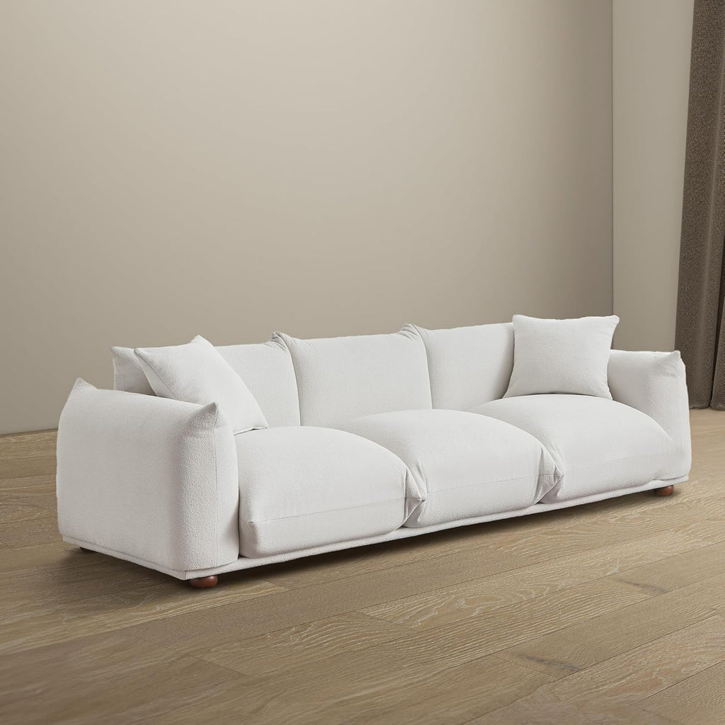 100" Boucle Sofa Couch for Living Room, Cream Cloud Couch, Mid Century Modern 3 Seater Upholstered Couch, Nordic Minimalist Comfy Sofa, Solid Wood Frame Living Room Furniture