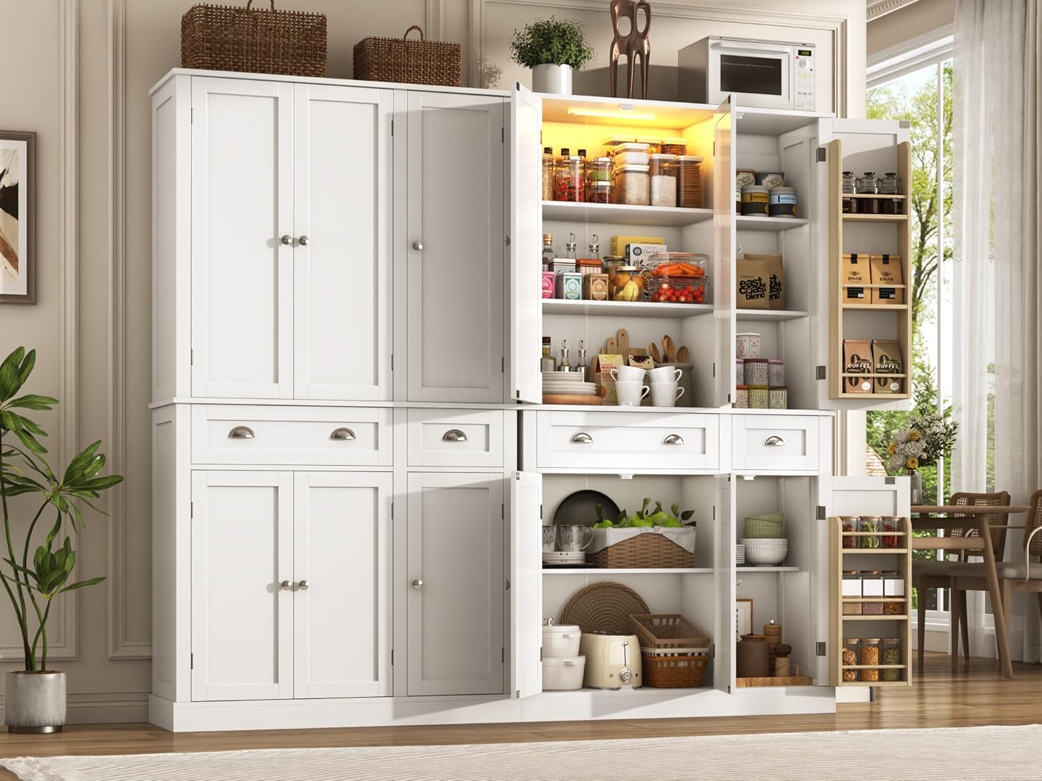 71"H Tall Kitchen Pantry Cabinet,39"W Large Freestanding Kitchen Hutch Wood Stoarge Floor Cabinet w/6 Door Shelves,2 Large Drawer,Adjustable Shelves,Modern Food Pantry for Kitchen,Dining Room,White