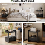 Nightstands Set of 2, Fluted Bedside Tables with Amber Glass Top | Hidden Drawer Storage, Open Display Shelf, Rounded Corner Design, Easy Assembly, Bedroom, Apartment, Guest Room Use