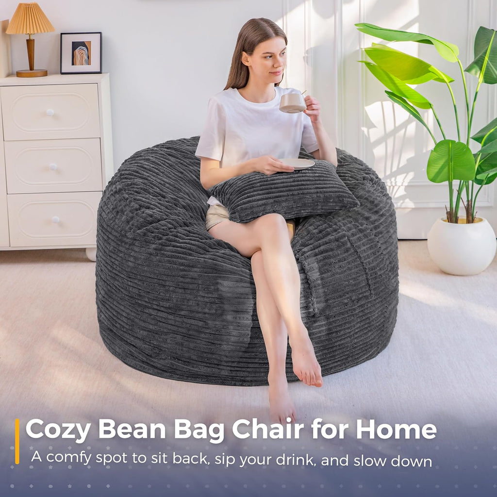 MAXYOYO Bean Bag Bed, Giant Bean Bag Chair for Adults, 2-Person with Pillow | 2-in-1 Adult Bean Bag Chair, Convertible Floor Bed with Shredded Foam Filling and Removable Cover for Easy Care, Dark Grey