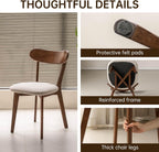 100% Solid Wood Upholstered Dining Chairs, Mid Century Modern Oak Dining Chairs with Curved Back Design with Butterfly Wing Shape for Kitchen, Dining Room, Restaurant (6, Walnut Color-Beige Cushion)