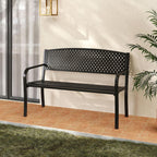 Giantex Metal Outdoor Bench with Mesh Pattern Backrest, Curved Armrests, Load 660Lbs, Slatted Seat for 2-3 Persons, Heavy-Duty Garden Bench for Patio, Backyard, Poolside, Porch, Park (50"×24"×33.5")