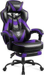Vonesse Gaming Chair, High Back Gaming Chair with Footrest and Massage, Gaming Chairs for Adults with Pocket Spring Cushion, Big and Tall Reclining Computer Chair with Lumbar Support (Purple/Black)