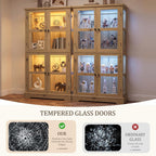 68" Tall Glass Display Cabinet with RGB LED Lights, Yellow Oak | 4-Tier Curio Cabinet with Glass Doors, Adjustable Glass Shelves, Display Case Bookcase for Collectibles and Figures