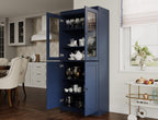 Palace Imports Solid Wood Tall Pantry Cabinet – 71.5" H x 32" W – Navy Blue Wooden Storage Cabinet for Kitchen w/Clear Glass/Shaker Doors, 4 Adjustable Shelves, 100% Eco-Friendly Wood, Made in Brazil
