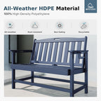 MFSTUDIO 50 Inches HDPE Outdoor Bench, Weatherproof Garden Benches, 2-Person Patio Bench for Outside with 700 lbs Weight Capacity, Perfect for Porch, Backyard and Park, Navy