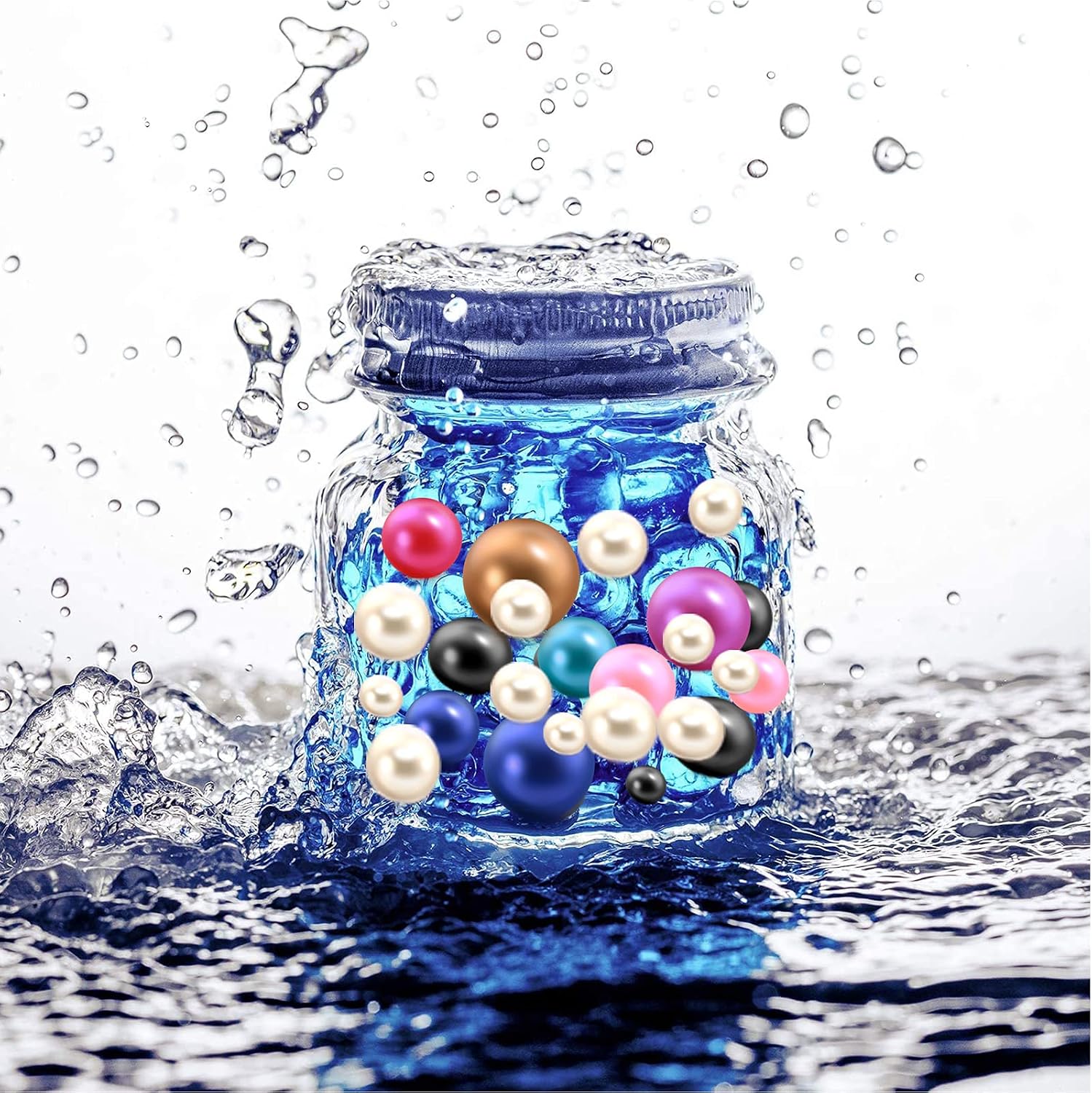 200 Pieces Floating NO Hole Pearls for Vases,White,RoyalBlue Floating Beads for Centerpieces,Floatings Candles,Makeup Brush Beads,Artificial Fake Pearl,Home Weddings Table Centerpieces Party Decor