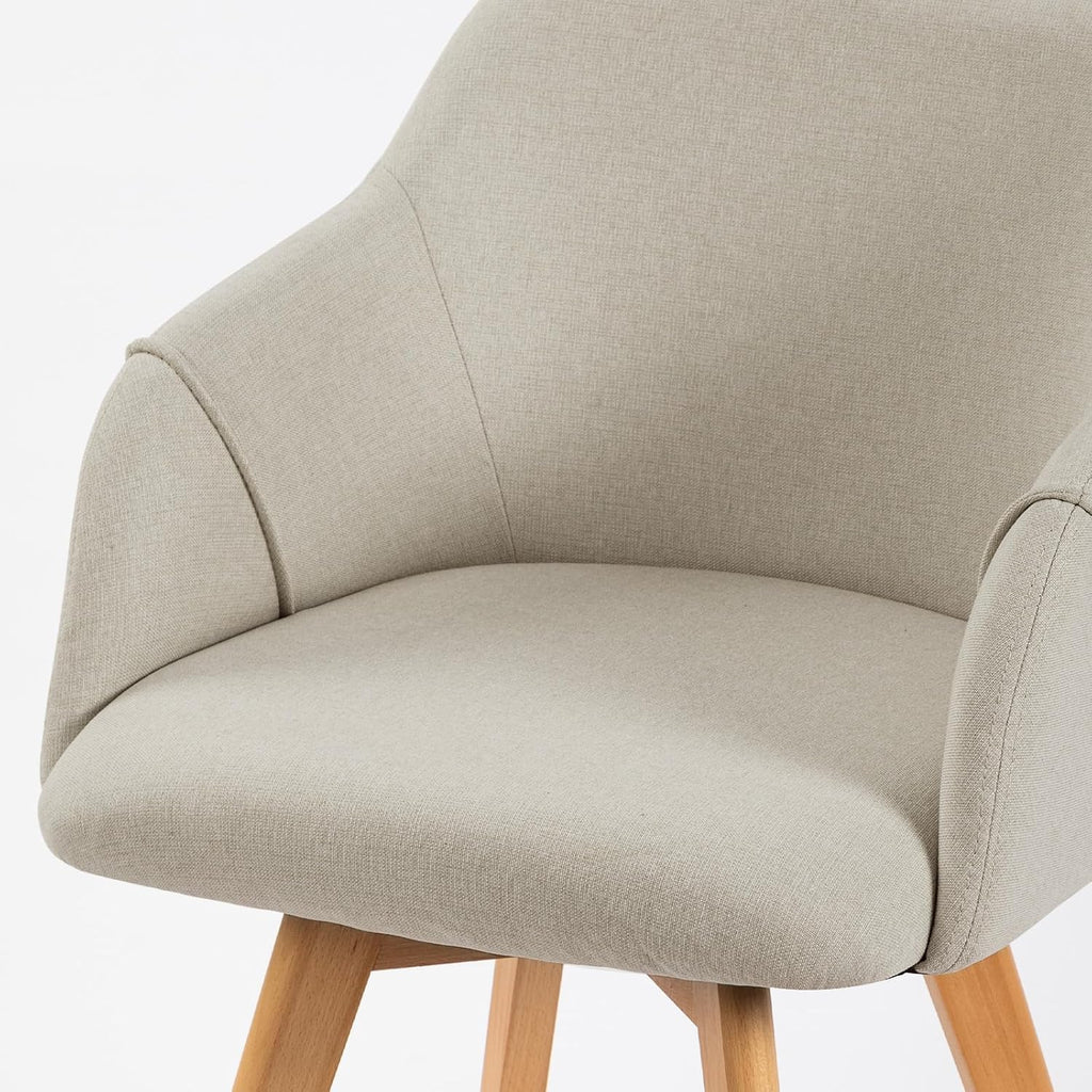 Swivel Dining Chairs Set of 4, Mid Century Modern Dining Chairs with Arms and Wood Legs, Linen Fabric Upholstered Kitchen Chairs for Dining Room Living Room, Comfortable Widen Seat, Sand