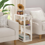 YUFAM 3-Tier Small Narrow Wood Side Table with Charging Station, Skinny Nightstand for Small Space, Slim Bedside Table with Storage for Couch, Thin End Table with USB Ports and Outlets, Grey White