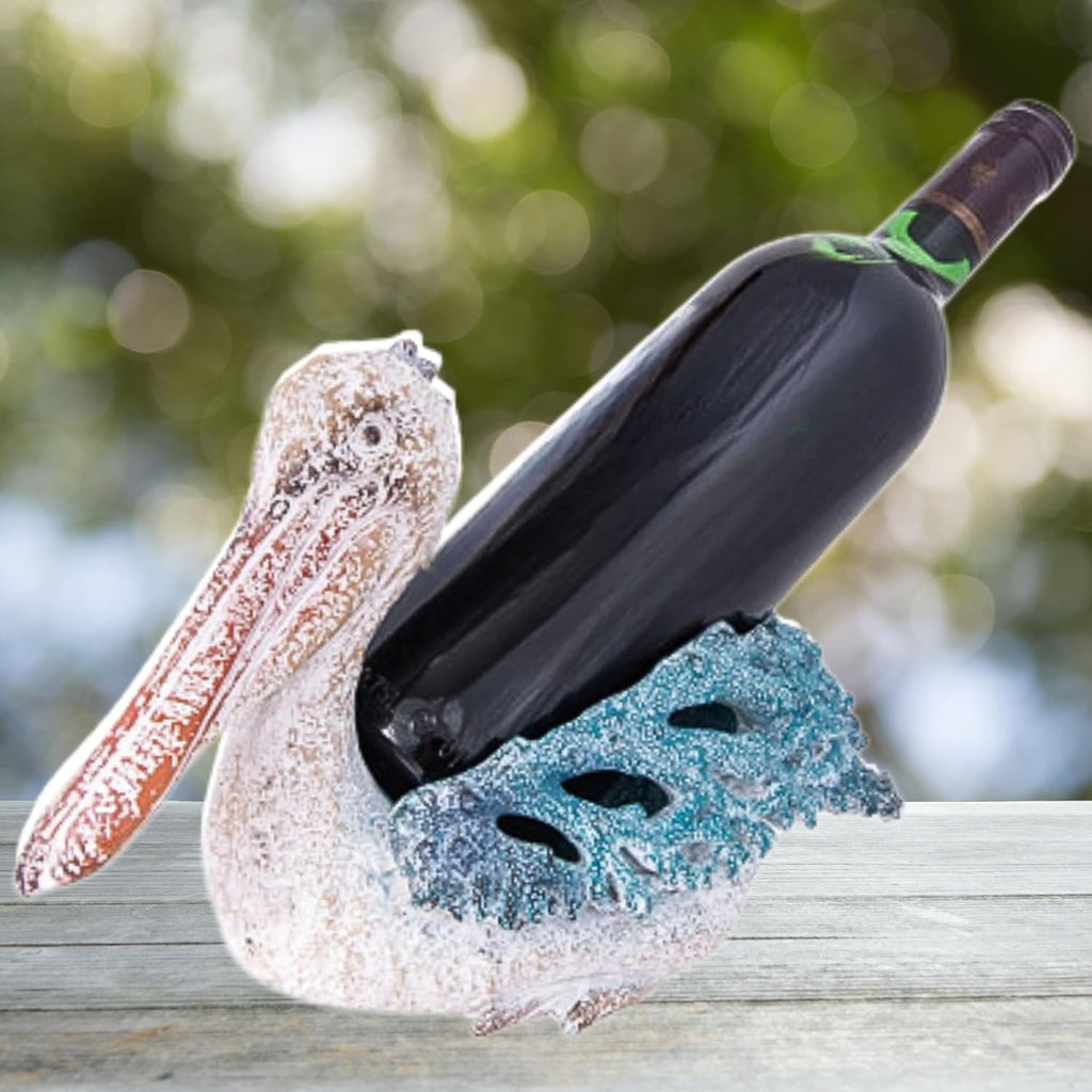 Corner Merchan Pelican Wine Bottle Holder - Nautical Wine Holder Tabletop Centerpiece - Single Bottle Rack Pelicans Decor - Decorative Counter Wine Rack