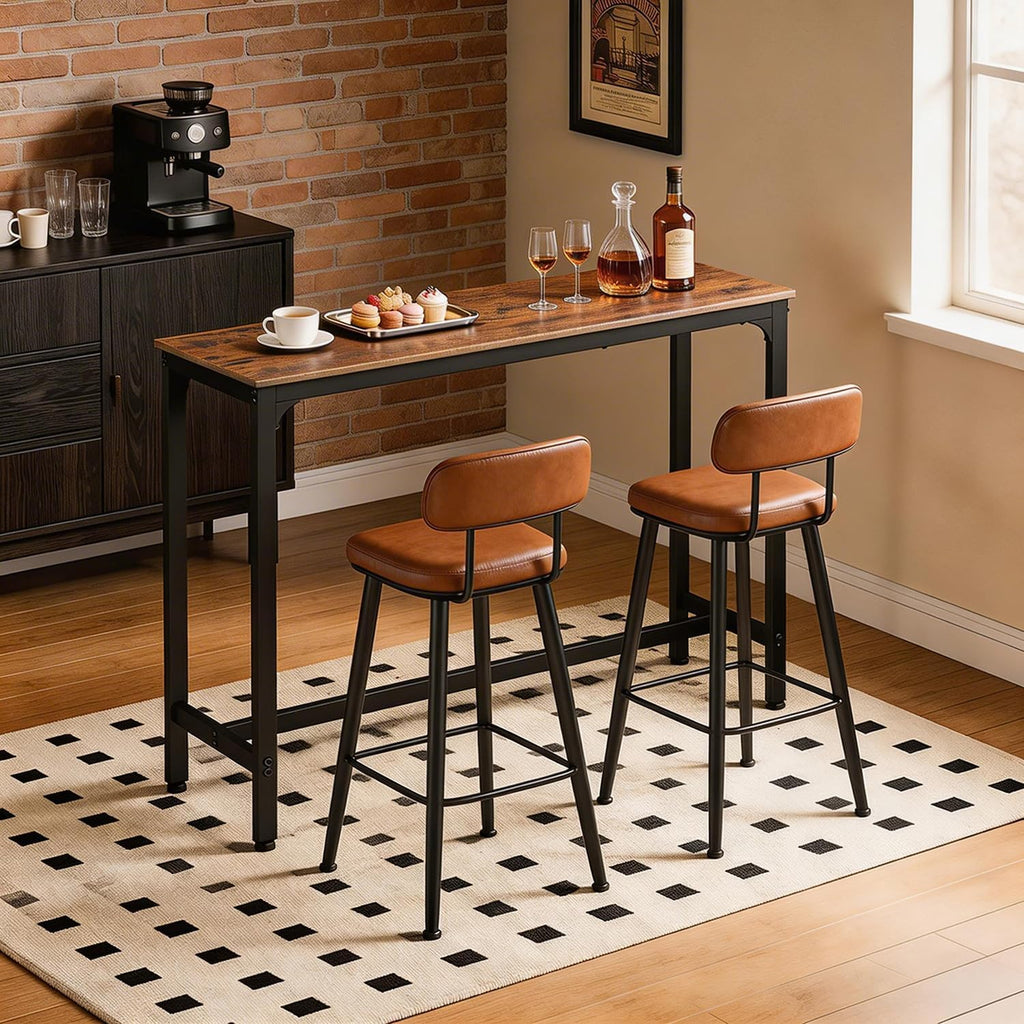 PayLessHere 55 Inch Bar Table, Counter Height Rectangular Pub Table with Wood Top & Metal Frame, Industrial High Top Table for Kitchen Dining Entryway, Brown