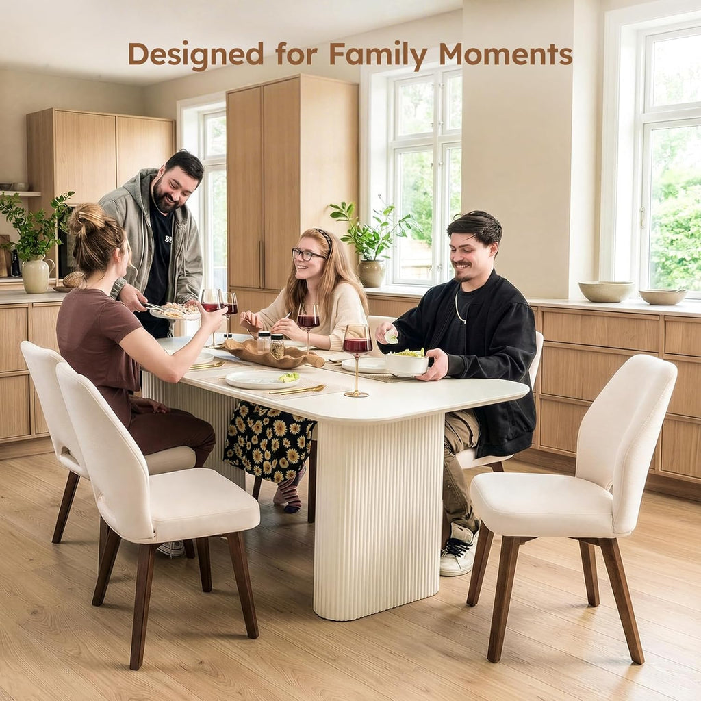 Dining Chairs Set of 4, Upholstered Kitchen Chairs with Unique Cutout High Back & Wood Legs, Comfortable Fabric Side Chair for Dining Room, Living Room, Beige