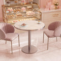 31.5'' Tulip Table, Round Dining Table with Glossy Sintered Stone Tabletop | Rose Gold Aluminum Alloy Edge & Pedestal, Small Bistro Table for Dining Room/Café/Small Spaces/Restaurant (Blush Onyx)
