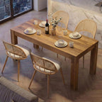 STHOUYN Farmhouse Wood Dining Room Table Set with 4 Upholstered Chairs, Rectangular Kitchen Table and Chairs Set of 6, 4 Seater Restaurant (71" Brown Table + 4 White Chairs)