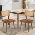 GarveeHome Natural Rattan Dining Chairs Set of 2, PU Upholstered Kitchen Chairs with Tall Cane Backrest and Strong Wood Legs for Dining Room, Kitchen, Restaurant, Brown