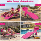LDAILY Tanning Chair, Portable Sun Bathing Beach Chairs with Face Hole, Arm Cutouts & Storage Pocket, Lounge Chair Outdoor with 4 Adjustable Positions for Patio, Poolside, Lawn, Camping (Pink)