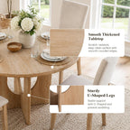 5-Piece Round Dining Table Set for 4, 47" Kitchen Table, Natural | U-Shaped Pedestal Base, Round Tabletop, 4 Upholstered Fabric Chairs, Space Saving Dinner Table for Dining Room, Kitchen