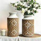Rustic Ceramic Vase Set of 2 for Living Room Bedroom 11.02'' and 9.05'' Large Unique Flower Vases for Home Decor Office Centerpieces Fireplace Vintage Antique Farmhouse Modern Gift for Plant