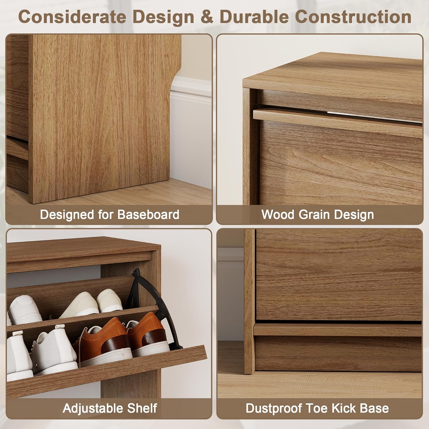 Shoe Cabinet with 3 Flip Drawers, 31.5" W Narrow Shoe Storage Cabinet for Entryway, Slim Shoe Organizer with Adjustable Shelves, Freestanding Shoe Rack for Hallway, Living Room, Walnut
