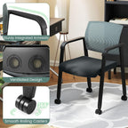 Tangkula Rolling Conference Room Chairs Set of 10, Stackable Office Guest Mesh Chairs with Armrests and Wheels, Ideal for Waiting Room Office, School, Lobby (Grey)