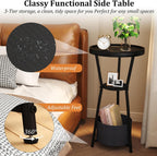 Yusong Round Side Table, Small Drink Table for Small Spaces, 3-Tier Industrial End Table, Accent Nightstand Bedside Table for Living Room, Bedroom, Sofa Couch, Black