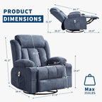 GarveeLife Rocking Recliner Chair for Nursery Glider Recliner with Cup Holder Swivel Rocker with Upholstered Deep Seat Comfy Single Sofa for Living Room Blue