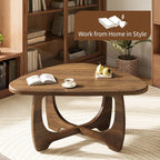 Coffee Table for Living Room - Mid Century Modern Coffee Tables with Triangle Top, Unique Small Round Coffee Table, Wood Oval Tea Table with Solid Legs for Bedroom, 35.8"x 22.5" x 16.2" Walnut