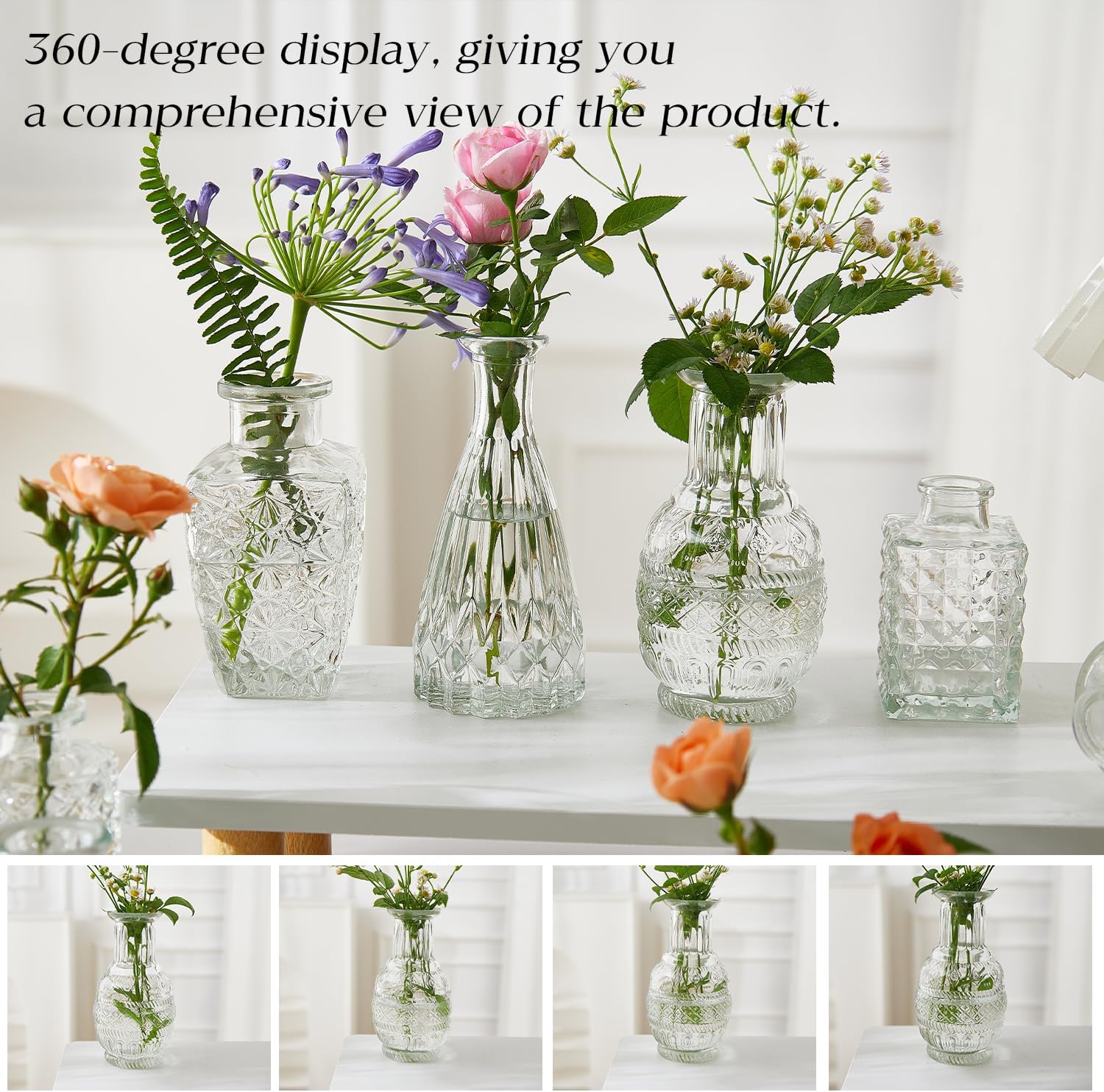 Glass Bud Vase Set of 20 - Small Vases for Flowers in Bulk - Assorted Vintage Crystal Vases for Flowers, Table Centerpieces (Clear, 20 Pcs)