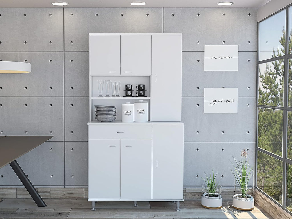 1-Shelf 1-Drawer Pantry Cabinet White,Buffet Kitchen Sideboard,for Kitchen,Dining Room,35.4 * 13.7 * 66.5
