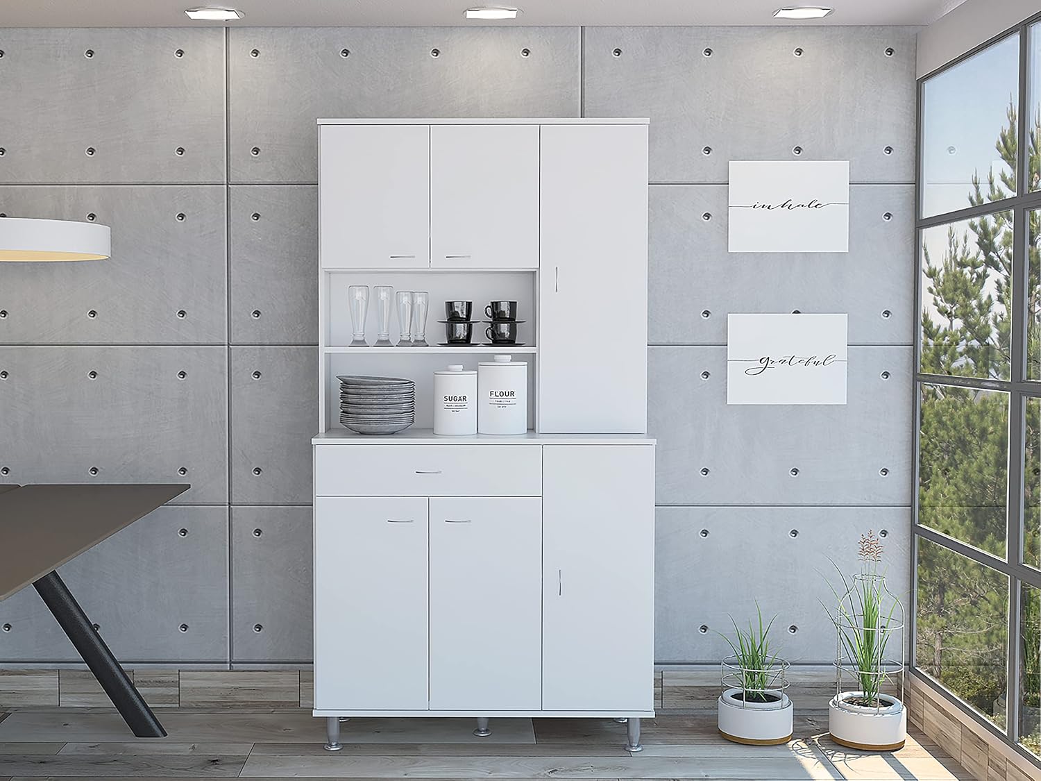 Venice 90 Pantry Cabinet: Modern White Storage with 6 Door Panels & 10 Shelves - Particle Board Melamine Filler for Kitchen Organization & Dining Utensils - Assembly Required