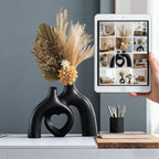 Lvases Hug Snuggle Hollow Donut Ceramic Vases, 9 Inch Modern Nordic Minimalist Decorative Vase for Home Decor Table Centerpiece Bookshelf Office Entryway Aesthetic Decoration (Matte Black)